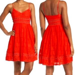 NSR Red Spaghetti Strap Mini Babydoll Lace Sundress Size S
